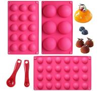 Webake 3 Pcs Molde Silicona Semi Esfera con 2 cucharas medidoras para decoración de pasteles, gelatina, pudín, chocolate, 6 cavidades, 15 cavidades, 24 cavidades Semiesferico, Ø 7 cm, Ø 3,8 cm, Ø 3 cm