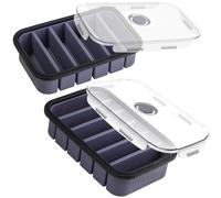 Webake Bandeja de silicona para frezeer con tapa, 1/2 taza, paquete de 2 recipientes de almacenamiento de sopa para frezeeing, moldes de cubitos de hielo extragrandes para sopa, mantequilla