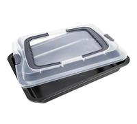 Webake Bandeja rectangular para hornear con tapa, bandeja para tartas con asa, bandeja de almacenamiento para tartas, 42 x 33 x 8,2 cm