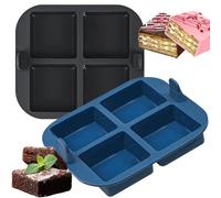 webake Brownie - Molde de silicona para hornear, 2 piezas, 4 cavidades, bandeja para magdalenas para freidora de aire, moldes cuadrados para tartas de brownie