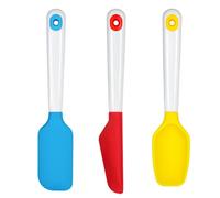 Webake Juego de 3 mini espátulas de silicona, antiadherentes con mango Studry, agradables para tarros y latas pequeños, mezcla, cocina y hornear, aptas para lavavajillas