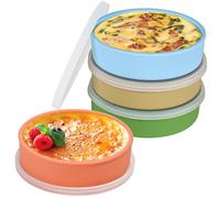 Webake Juego de 4 moldes de silicona para freidora de aire con tapas, recipientes pequeños de almacenamiento de alimentos de 10 cm, platos de crema brulee, tazas escalfadoras de huevos para huevos