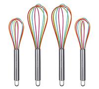 Webake Juego de 4 Varilla para Batir de Silicona Batidora de Cocina Batidor de Huevo de Acero Inoxidable para Cocinar y Batir Hornear en Colorida Longitud 25,5 cm (grande) 22 cm (pequeño)