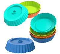 webake Lata de esponja de silicona para flan, mini platos de quiche de 12,7 cm, 8 piezas de mini latas redondas individuales para tartas