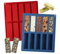 Webake Molde de barras de granola pequeñas de 50 g, 10 cavidades, 2 moldes de barra de chocolate rectangulares de silicona para cereales de energía para hornear