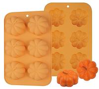 webake Molde de silicona 3D para tartas de calabaza 2 piezas 6 cavidades diseño de Acción de Gracias molde para hornear molde de jabón para hacer jabón, magdalenas, chocolate, decoración de pasteles