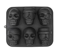 webake Molde de silicona con forma de calavera para Halloween, 6 unidades, 30 x 25 cm, color negro