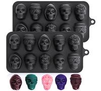 Webake Moldes de silicona con forma de calavera, 2 unidades, moldes de cubitos de hielo de calavera, moldes de chocolate para Halloween, moldes de cera para caramelos para fiesta de Halloween