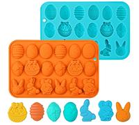 Webake Moldes de silicona para chocolate de Pascua, 2 unidades, 18 cavidades, huevos de Pascua, conejo, moldes para hornear chocolate, caramelos, gelatina