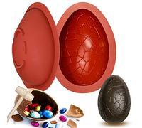 Webake Moldes de silicona para huevos de dinosaurio de Pascua, grandes, 2 unidades, 3D, romper, gigante, molde de chocolate con 1 martillo para decoraciones de Pascua, dulces, pasteles, postres