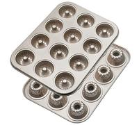 Webake Paquete de 2 mini moldes de tubo estriado para pasteles, tamaño de mordida antiadherente, Bundtinis Petite - Molde de pastel estriado de calibre pesado de acero al carbono