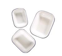 Webake Platos para tartas esmaltados, latas para asar esmaltadas, paquete de 3 bandejas para hornear rectangulares tostadoras de cerámica, recipientes para alimentos, blanco sólido con borde azul