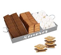 Webake Smores - Bandeja con pinzas para alimentos, color gris S'Mores Station Farmhouse S'Mores Bar Holder con asas, bandeja rectangular de metal dividida