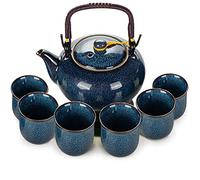 Webao Juego de té chino de cerámica, tetera de 600 ml y 6 tazas de 120 ml Kungfu Tetera asiática para los amantes del té, azul