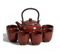 Webao Juego de té chino de cerámica, tetera de 600 ml y 6 tazas de 120 ml, servicio de té kungfu, esmalte modificado en el horno, tetera asiática para los amantes del té, rojo