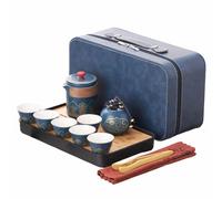 Webao Juego de té de porcelana china con 6 tazas de cerámica, pequeña tetera con colador integrado para té suelto, elegante azul