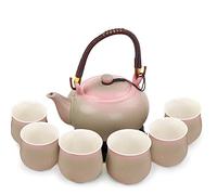 Webao Juego de Té, Servicios de Té Chino Kungfu con 1 Tetera y 6 Tazas, Juego de Té Asiático para Amantes del Té, Rosa