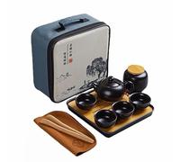 Webao Juego de tetera de cerámica Kungfu chino con 4 tazas y bandeja de té, regalo todo en uno, juego de viaje para té suelto, color negro