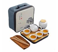 Webao Juego de tetera de cerámica Kungfu chino con 4 tazas y bandeja de té, regalo todo en uno, juego de viaje para té suelto, color blanco