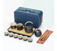 Webao Tetera con colador, juego de té de porcelana, tetera de viaje chino y 6 tazas, mango de cuerda de cáñamo, juego de té para té suelto, regalo para los amantes del té, color negro