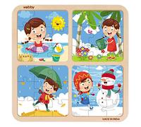 Webby Baby 4 en 1 Weather Season Wooden Puzzle Toy | Puzzle Educativo para 2 años | Mejora la Memoria, el Pensamiento Creativo y el reconocimiento del Color, Madera Segura y respetuosa con el Medio