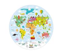 Webby Rompecabezas de Suelo Mapa Mundial 60 Piezas | 4 Tarjetas Didácticas Doble Cara | Puzzle Educativo Redondo | Mejora Memoria, concentración y reconocimiento de Colores | Regalo Ideal para niños