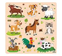 Webby Rompecabezas Montessori de Animales de Granja de Madera para Preescolar | Juguete Educativo para Niños y Niñas | Mejora la Memoria, Creatividad y Reconocimiento de Colores