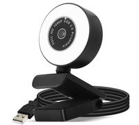 Webcam USB 1080p Full HD Anillo Luminoso Micrófono Antirruido Plug Play Negro