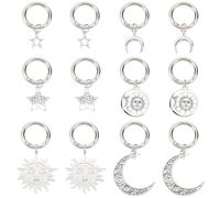 WEBEEDY 12 colgantes de aleación de 3 estilos para botas, sol y luna, estrella, cordones plateados con anillos de puerta de resorte, accesorios para mujer, tenis, botas, sandalias, zapatos casuales,