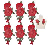 WEBEEDY 12 Piezas 3D Rojo Bordado Rosa Flor Aplique Parche Bordado Coser en Parche Pegatinas de Costura Bordado Parches Accesorios para DIY Ropa Vestido de Novia