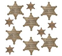 WEBEEDY 12 piezas Vintage Sheriff Insignia Police - 2 tamaños estrella broche para vaquero traje adulto, accesorios de disfraz, Halloween Cosplay Party
