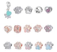 WEBEEDY 15 estilos de perlas espaciadoras patas de gato lindos encantos Rheinestone Enamel Heart Paws Bead para la fabricación de joyas DIY Collares Pulseras Pendientes, Metal