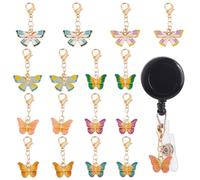 WEBEEDY 16 piezas Mariposa Insignia Roll Colgante para Identificación Placa de Identificación Animales Coloridos Pines de Solapa con garras de langosta Cierre de mosquetón Badge Carrete Accesorios
