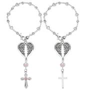 WEBEEDY 2 estilos cruz de plata encanto para espejo retrovisor cristiano ángel guardián rosario para volante accesorio decoración religiosa protección para coche para hombres mujeres decoración de
