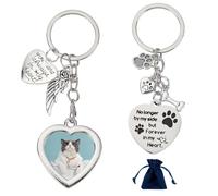 WEBEEDY 2 llaveros de memoria para perro con marco de fotos en forma de pata y corazón con bolsa de terciopelo, llavero con encanto conmemorativo regalo para animales perdidos siempre en mi corazón