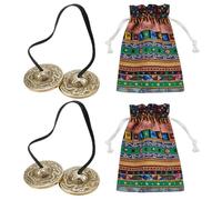 WEBEEDY 2 piezas tibetano Tingsha Platillos dorados dragón fénix en relieve meditación sonido campanas con cordón tibetano bolsas de tela yoga dedos meditación sonido accesorios herramientas