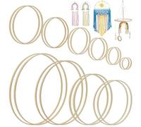 WEBEEDY 20 piezas 10 tamaños de anillos de bambú para maramé con círculo floral anillos de sueños de corona de boda, anillos de flores para decoración de corona DIY y colgante de pared, 7,5-32,5 cm