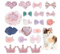 WEBEEDY 20 unids estilos mixtos pequeño perro rosa pinzas para el pelo gato cachorro mascotas pelo arcos pelo horquillas corona horquilla fiesta cumpleaños accesorio para el pelo