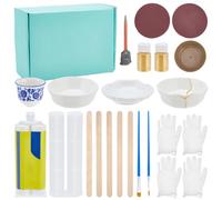 WEBEEDY 3 conjunto de reparación kintsugi kit japonés de reparación de oro con taza y plato de entrenamiento pegamento para principiantes para reparar cerámica rota regalo Artesanía de arte de