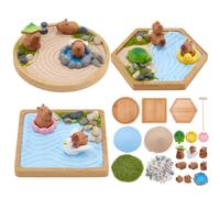 WEBEEDY 3 Set Mini Capybara Zen Kit de Jardín Miniatura Casa de Animales Oficina Mesa Sandbox Set DIY Arena Jardín Bandeja Kit para Hogar Relajación y Meditación