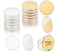 WEBEEDY 30 piezas de monedas en blanco para grabado de monedas de desafío en blanco, monedas en blanco de 40 mm, etiquetas redondas de 40 mm, moneda con borde roscado con caja de protección acrílica