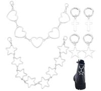 WEBEEDY 4 cadenas de encanto de zapato, corazón pentagrama, cruz decorativas, cadenas de bota, estilo gótico, punk, encantos, decoración para zapatillas de deporte, sandalias zapatos casuales regalo