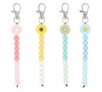 WEBEEDY 4 perlas de dilatación para nacimiento y 20 mm, perlas de flores de margaritas de 10 mm, perlas redondas de 0,8 mm, cuerda trenzada a mano para partera, enfermera, insignia, bobina, accesorios