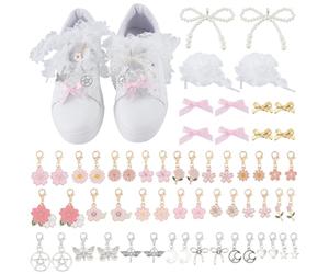 WEBEEDY 58 piezas de abalorios para zapatos de zapatillas de deporte, pajarita mariposa luna estrella encantos decoración de zapatos para mujeres sombreros bolsa de baloncesto encanto zapatos joyería