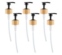 WEBEEDY 6 cabezales de bomba dispensadora de jabón de bambú reutilizables para desinfectante, loción, champú, acondicionador, cabezal de bomba de bambú duradero con tapa roscada y tubo para 28/400