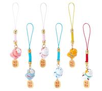 WEBEEDY 6 Estilos Amuleto de la Suerte Colgante para Teléfono Móvil Japonés Maneki Neko Gato de la Suerte Joyería Colgante de Cerámica Gato de la Suerte Teléfono Móvil Colgante con Colgantes de Metal