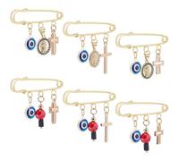 WEBEEDY 6 estilos de alfileres de seguridad de mal de ojo con colgante de cruz, broches chapados en oro, joyería para mujer, pines decorativos para ropa, suéter, abrigo, aniversario, Pascua, regalo