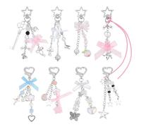 WEBEEDY 6 Estilos Llaveros Estética Estrella Corazón Lindo Llavero Cinta Lazo Fresa Oso Encanto Decoraciones Estéticas para Mochilas Llaves de Coche Bolso Regalo Único para Mujeres