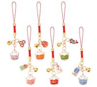 WEBEEDY 6 llaveros de gato afortunado con campanilla Maneki Neko en colores con colgante de gato japonés con llavero de buena suerte para decoración de bolso y llaveros (11 cm), multicolor, 11cm