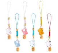 WEBEEDY 6 llaveros Maneki Neko de cerámica con etiquetas metálicas Lucky Cat colgante en forma de gato afortunado japonés adornos colgantes para bolso y decoración de coche, 11,5 cm